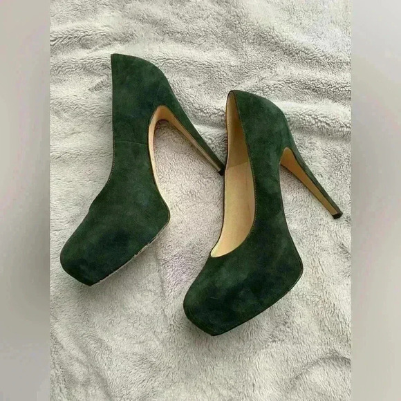 Brian Atwood Maniac Emerald Suede Leather Platform Heels - Picture 5 of 8